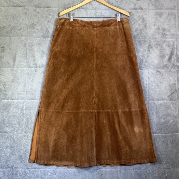 Pendleton Dresses & Skirts - Pendleton Maxi Skirt Size 16 Brown Suede Leather Double Slits Western Rodeo Boho